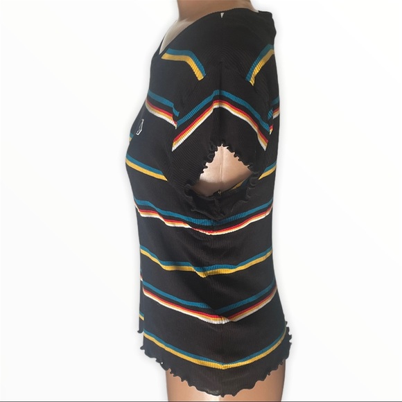 Volcom Black Ribbed Striped Ruffle Tee - Picture 2 of 9